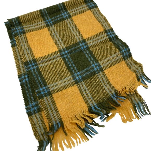 Vintage Shetland Made in Scotland Wool Plaid Tartan Fringed Scarf - Picture 1 of 3